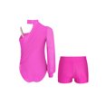 thumbnail image 2 of TiaoBug Kids Girls One Shoulder Long Sleeve Ruched Mesh Gymnastic Leotard Unitard Ballet Dance Outfit Hot Pink 6, 2 of 5