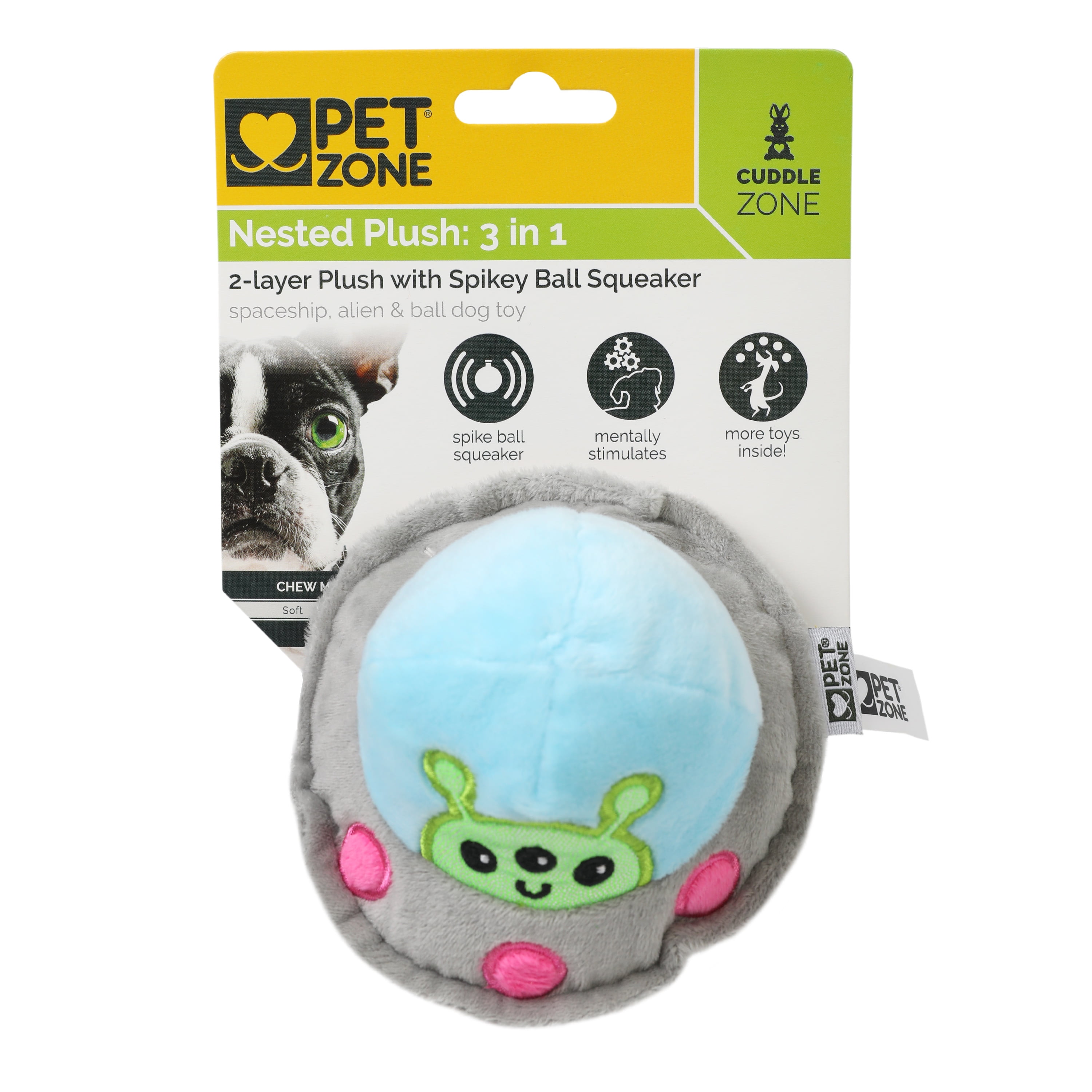 Pet Zone Alien Flying Saucer 3 in 1 Plush Squeaky Dog Toys for Small Dogs -  