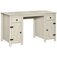 thumbnail image 2 of HomCom Farm Style Home Office Computer Desk with 2 Drawers, 2 Cabinets with Metal Accent Hardware, White, 2 of 9