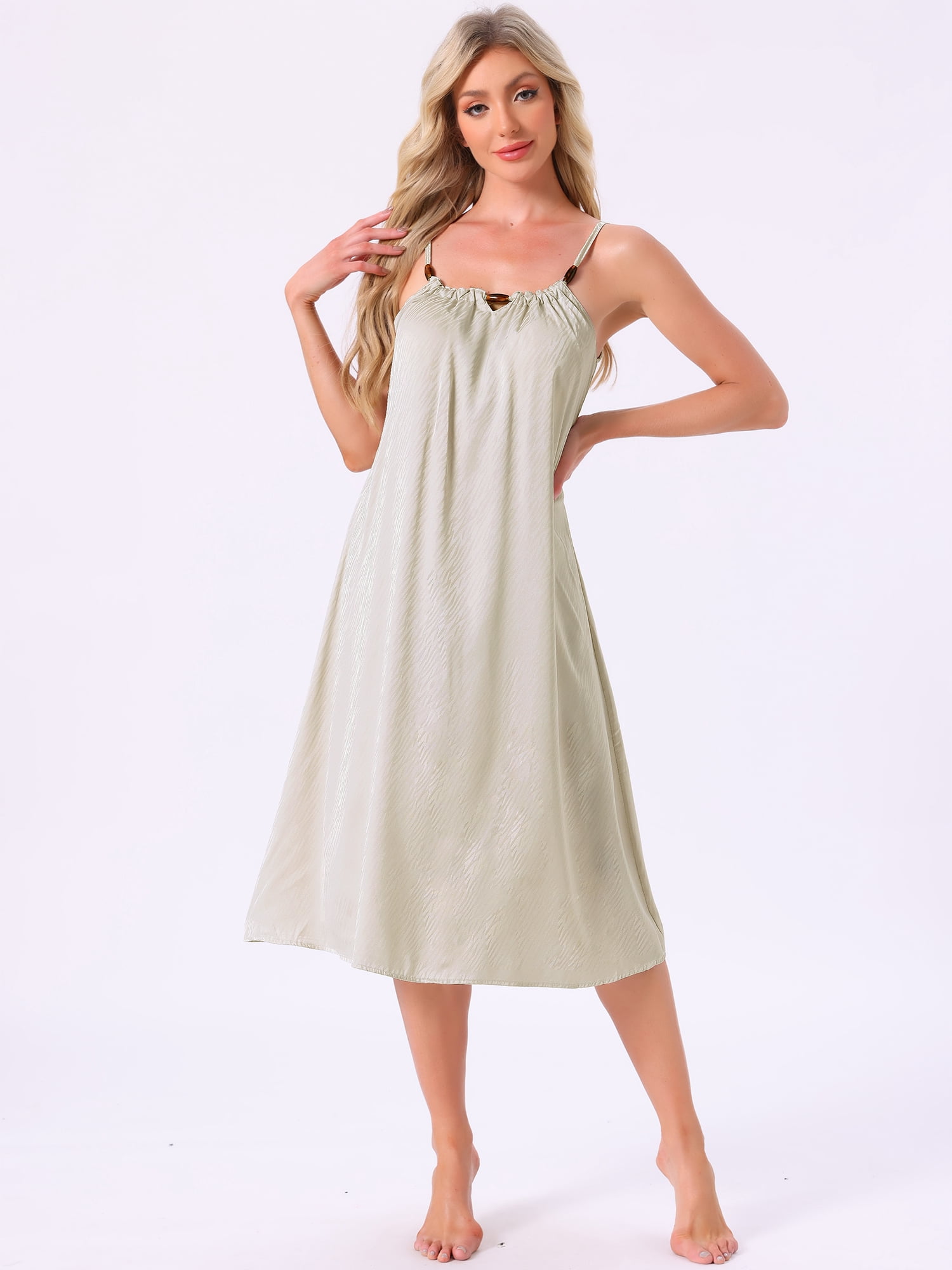 DARING DIVA Women's Satin Sleeveless Pajama Dress Spaghetti Strap Nightgown L Apricot