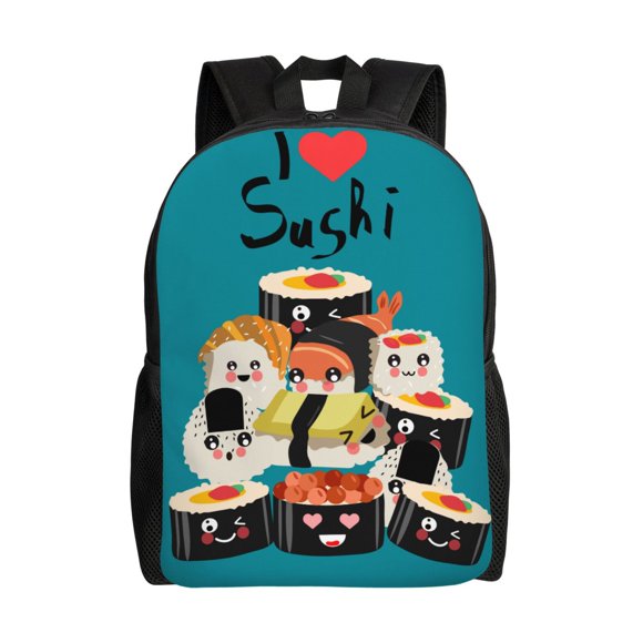 Vsdgher I Love Sushi Print Backpack - Travel,or Work Bookbag with 15-Inch Laptop Sleeve and Dual Water Bottle Pockets