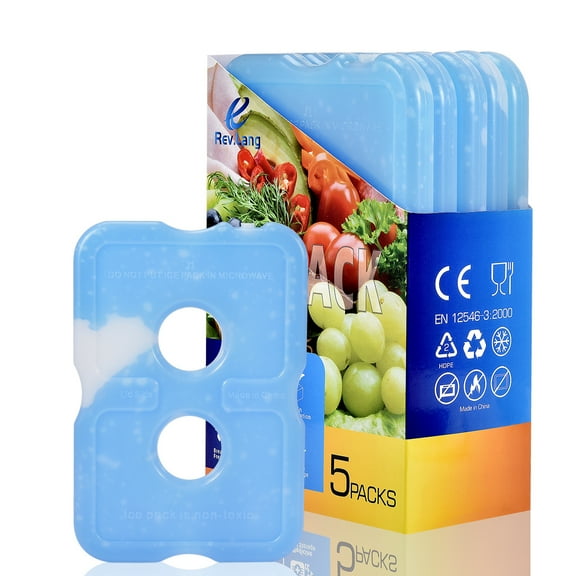 REV. LANG Cold Ice Pack Brick Reusable Long Lasting Cool Slim Thin Freezer Pack Cooler for Lunch Boxes Bag (200g, Set of 5）