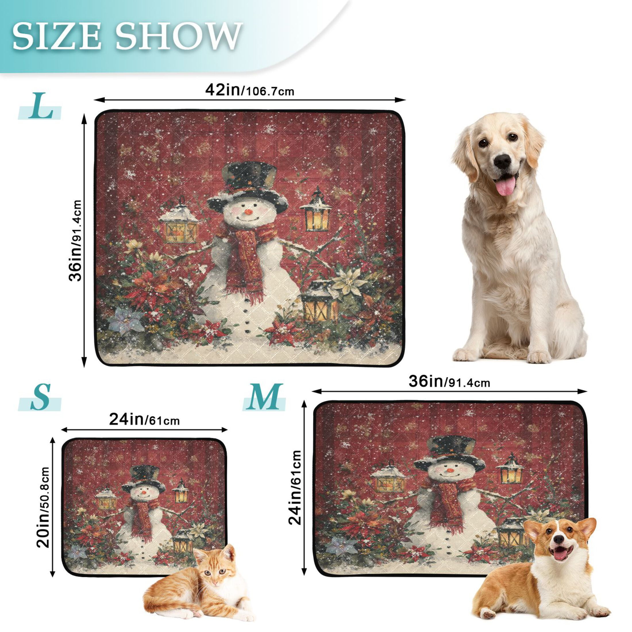 Qxltty Friendly Snowman Cat litter Pads Pet Set of 2 Diaper Mats Center Anti-leakage Layer Absorbent Soft and Comfortable