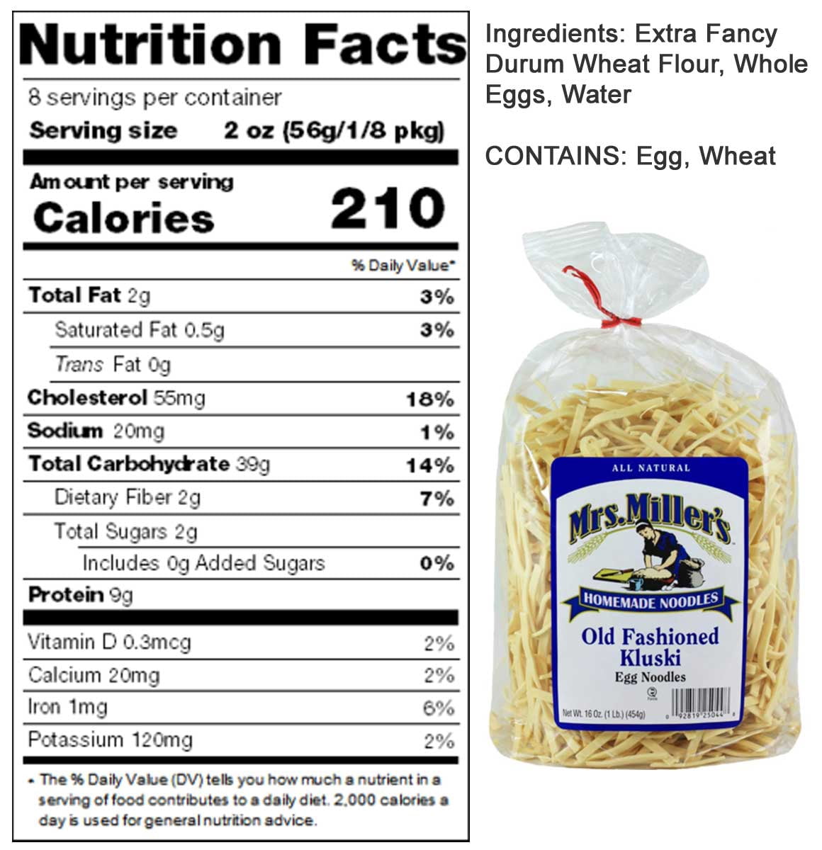 Mrs Millers Kluski Old Fashioned Egg Noodles, 16 OZ (Pack of 6)