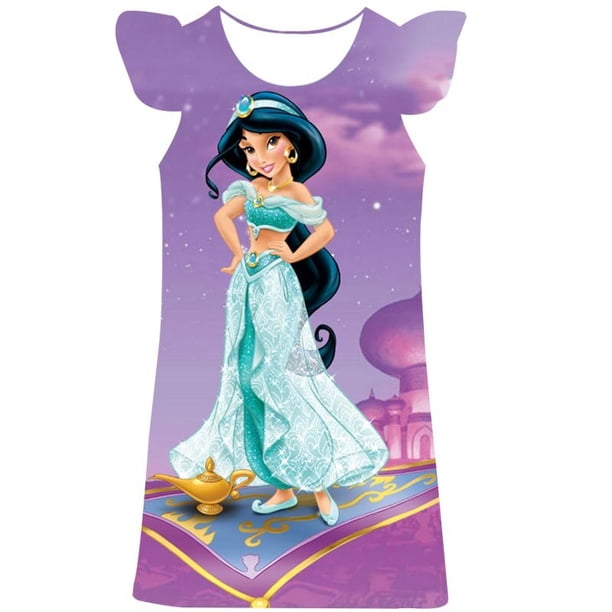 Vestido de jazmín de Disney a la moda, vestidos de dibujos animados para niños, vestido bonito de cumpleaños, disfraz de chico, vestido de princesa jazmín para niñas 2- 10T6T Gao Jinjia LED