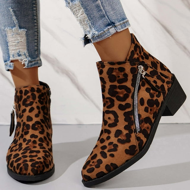Cameland Bottines d'Hiver pour Femmes Style Britannique Tête Ronde en Daim Cuir Patchwork Talon Épais