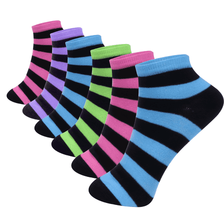 12 Pairs Assorted Women's Lightweight Cotton Socks Striped Casual Low Cut Ankle Size: 9-11