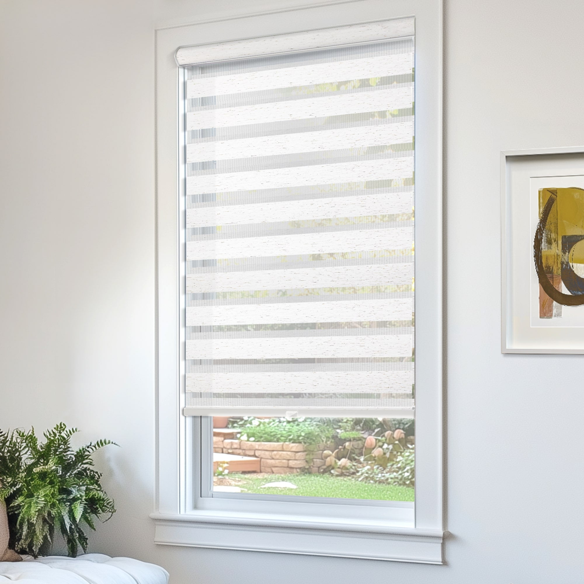 CHICOLOGY Zebra Roller Shades | Room Darkening | Natural White |28"W X 72"H| Dual Layer Light Filtering Blinds | Cordless Window Shades for Home & Office | Easy Install
