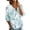 Cyan, variant on Meadow Floral Print Henley Tunic for Women - 3/4 Balloon Sleeve V-Neck Button Down Blouse, Loose Fit Lightweight Summer Top Sky Blue S