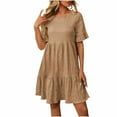 thumbnail image 2 of Otvok Dresses Womens Fashion Solid Short Sleeve Round-Neck Patchwork Dress, 2 of 6
