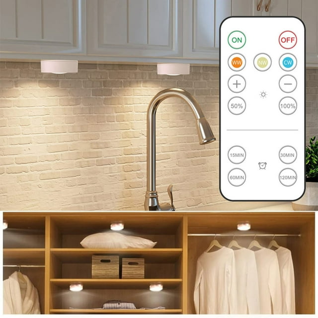 LPSSTORE LED Light Wireless Kitchen Cabinet Under The Counter Lighting Battery Powered Remote Night Light Atmosphere Lamp 3PC