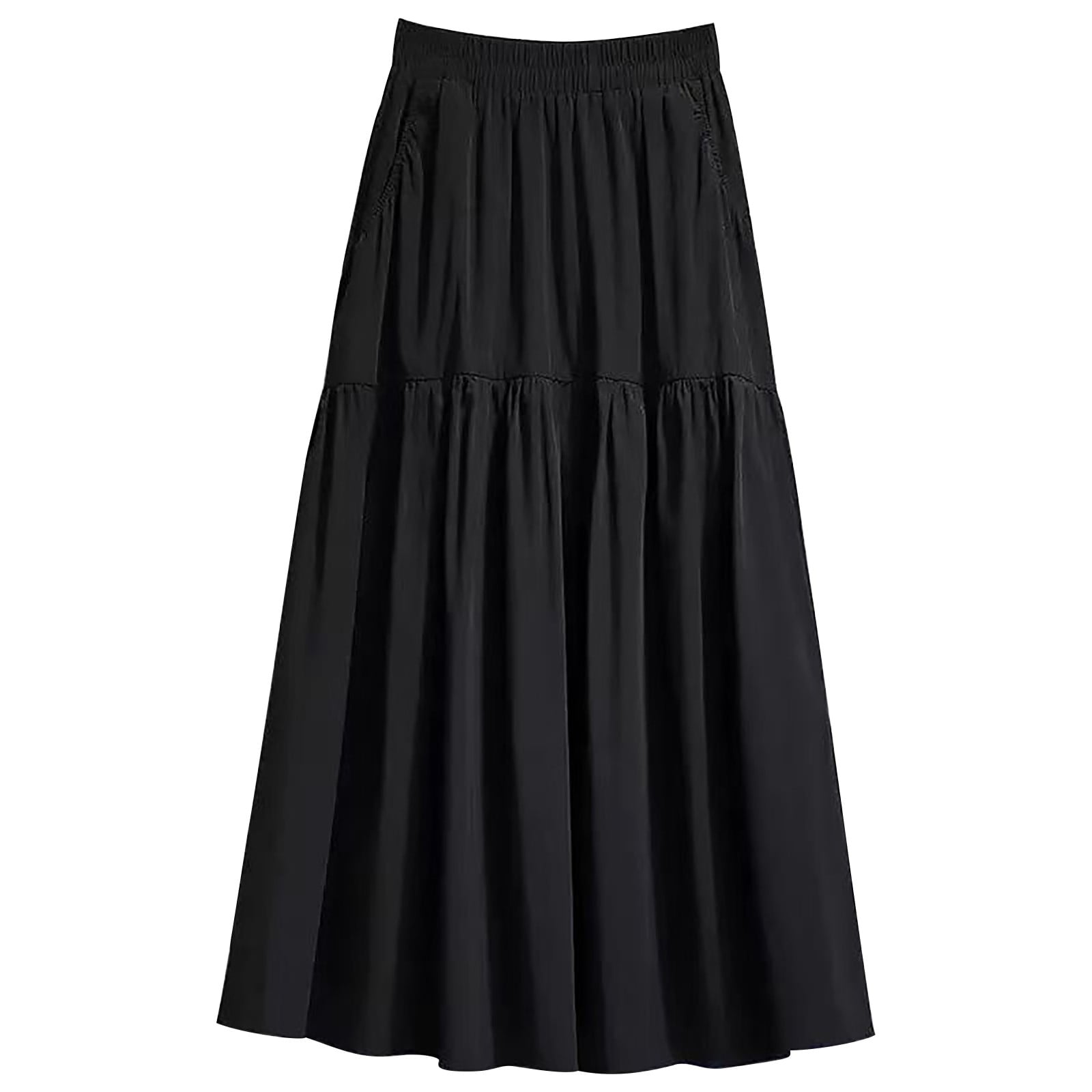 スカート theredthread S curve skirt normal Black Keasmto Women's High Waist Midi Pleated Skirt, Elastic