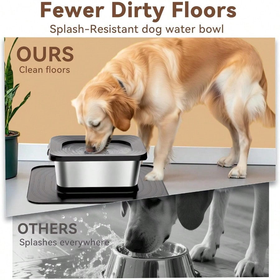 10L No Spill Dog Water Bowl 2.6 Gal Stainl Steel No Splash Large Dog Water Bowl with NonSlip Silicone Mat Sof Slow Drinking Pet Bowls for My Drinkers Indoor/Outdoor Use Black