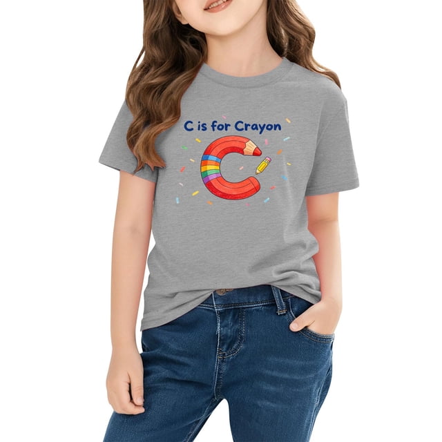 Blusas y camisas de manga corta con cuello redondo para niños y niñas, camisetas gráficas de manga corta, blusas con estampados bonitos para la temporada escolar.