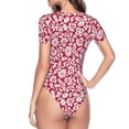 thumbnail image 3 of Uemuo Red Flowers Pattern Women's One Piece Short Sleeve Swimsuit Rash Guard Surfing Modest Quick-drying Swimsuit Beach Essentials-, 3 of 9
