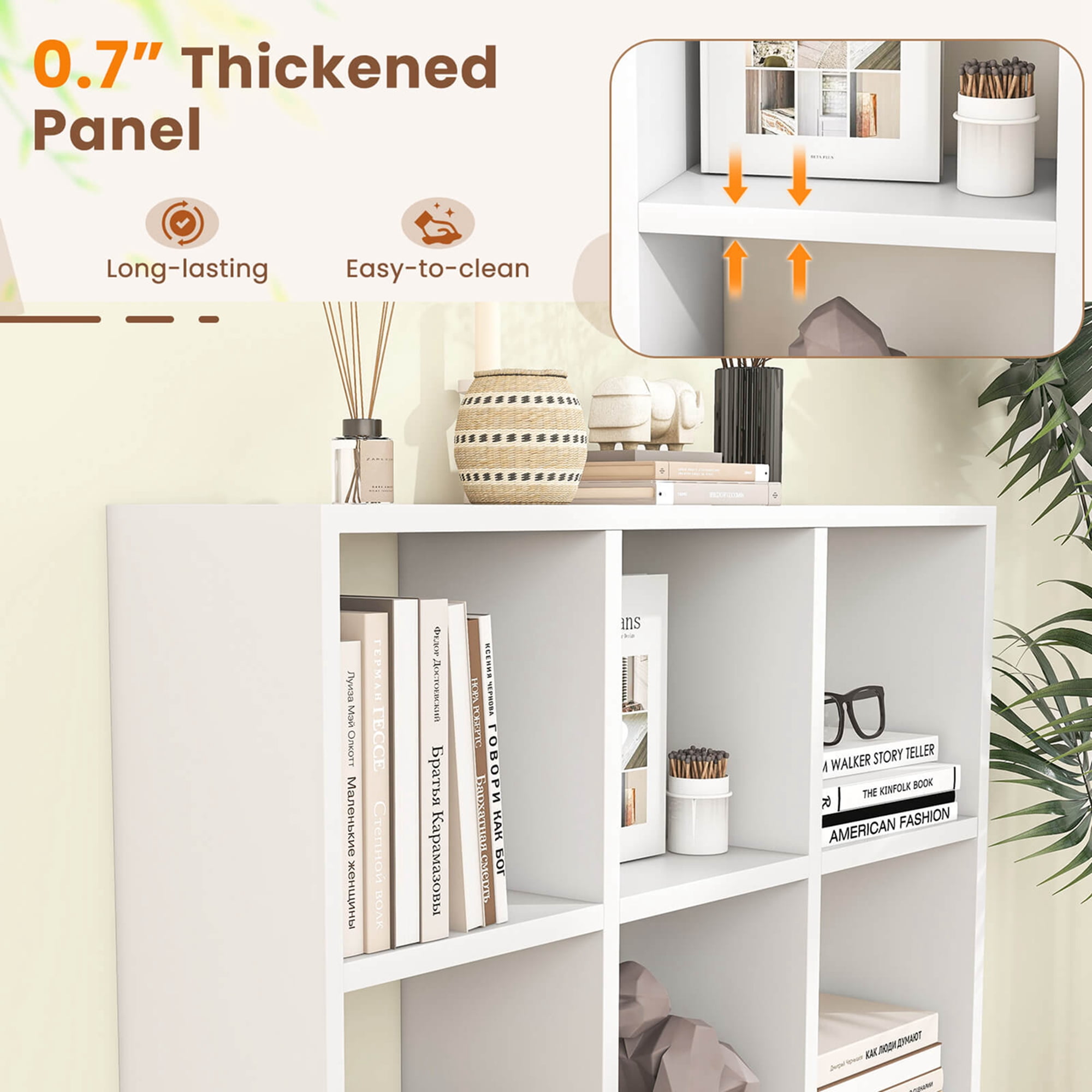 Costway 2 PCS 9-Cube Bookcase with 6 Removable Shelves Raised Support Feet for Living Room White