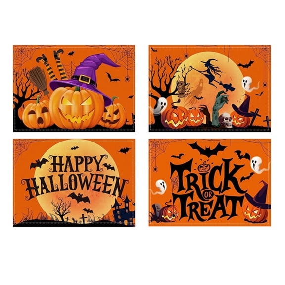 4 Pack Halloween Placemats Set, Pumpkin Washable Table Place Mats for Dining Home Table Kitchen Halloween Decoration