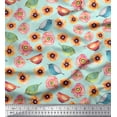 thumbnail image 1 of Soimoi Silk Fabric Bird & Anemone Floral Print Fabric by The Yard 42 Inch Wide, 1 of 3
