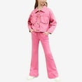 thumbnail image 6 of Pink Boy Girl Western Thermal Two Piece Flare Bell Bottom Match Brunch 2PC Sets for Kids Girl Boy Faux Fleece Lined Wool Denim Trousers Pants Jeans Jacket Coats 2PC Sets Kid 5 Years, 6 of 6