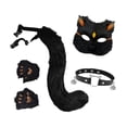 thumbnail image 1 of Conjunto de máscara y cola de gato y zorro, gargantilla para fiestas, mascaradas, actuaciones en el escenario y disfraces. Oro negro, 1 of 9