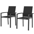 thumbnail image 1 of Set of 2 Stackable Outdoor Patio Chairs, Black Steel Frame and Breathable Texteline Fabric Garden Seats with Armrests for Balcony, Terrace, Backyard and Dining Area, 35" H, 1 of 7