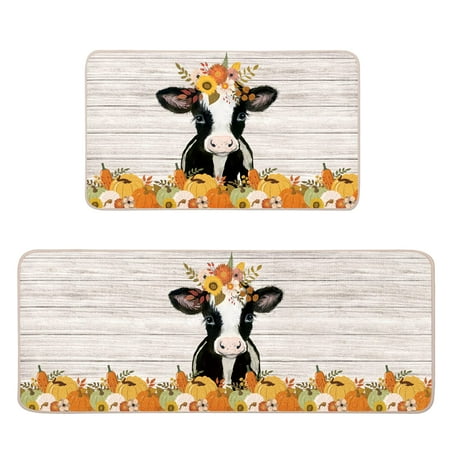 

YOUWOUS Pumpkin Cow Fall Farmhouse Seasonal Kitchen Mats Set of 2-17x29 and 17x47 Inch Decorative Non Slip Backing Floor Rugs for Home Kitchen C43