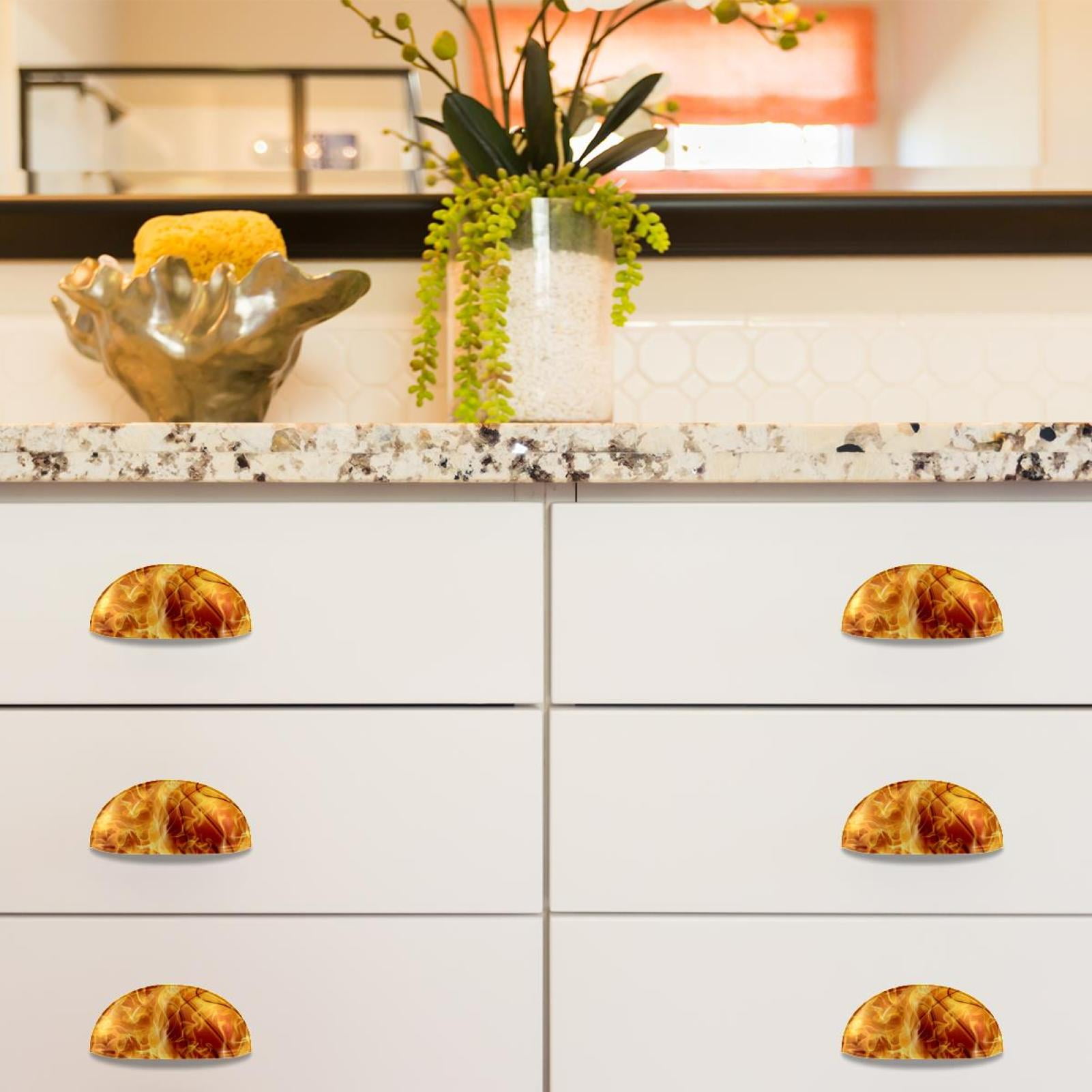 PhooArto 6 Pcs Cup Drawer Pulls, Fire Basketball Patterns Shell Shape Handles Cabinet Knobs for Dresser Cupboard Closet Wardrobe with Screws