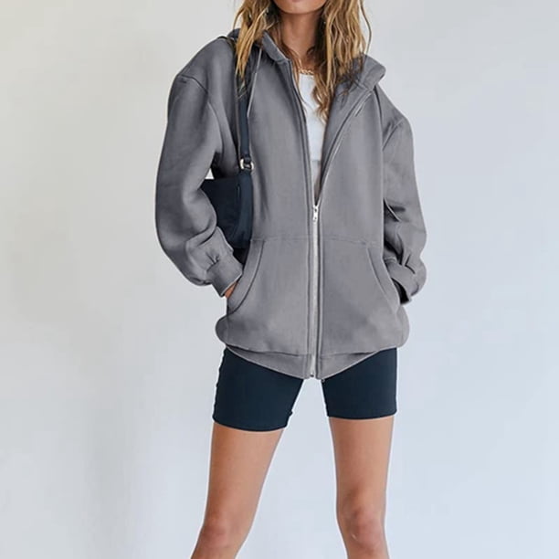 Abrigo Ropa informal para mujer, ajuste holgado, estilo Y2K, con abertura lateral, atuendo deportivo (gris oscuro XL) Kuymtek Gris oscuro T XL para Mujer