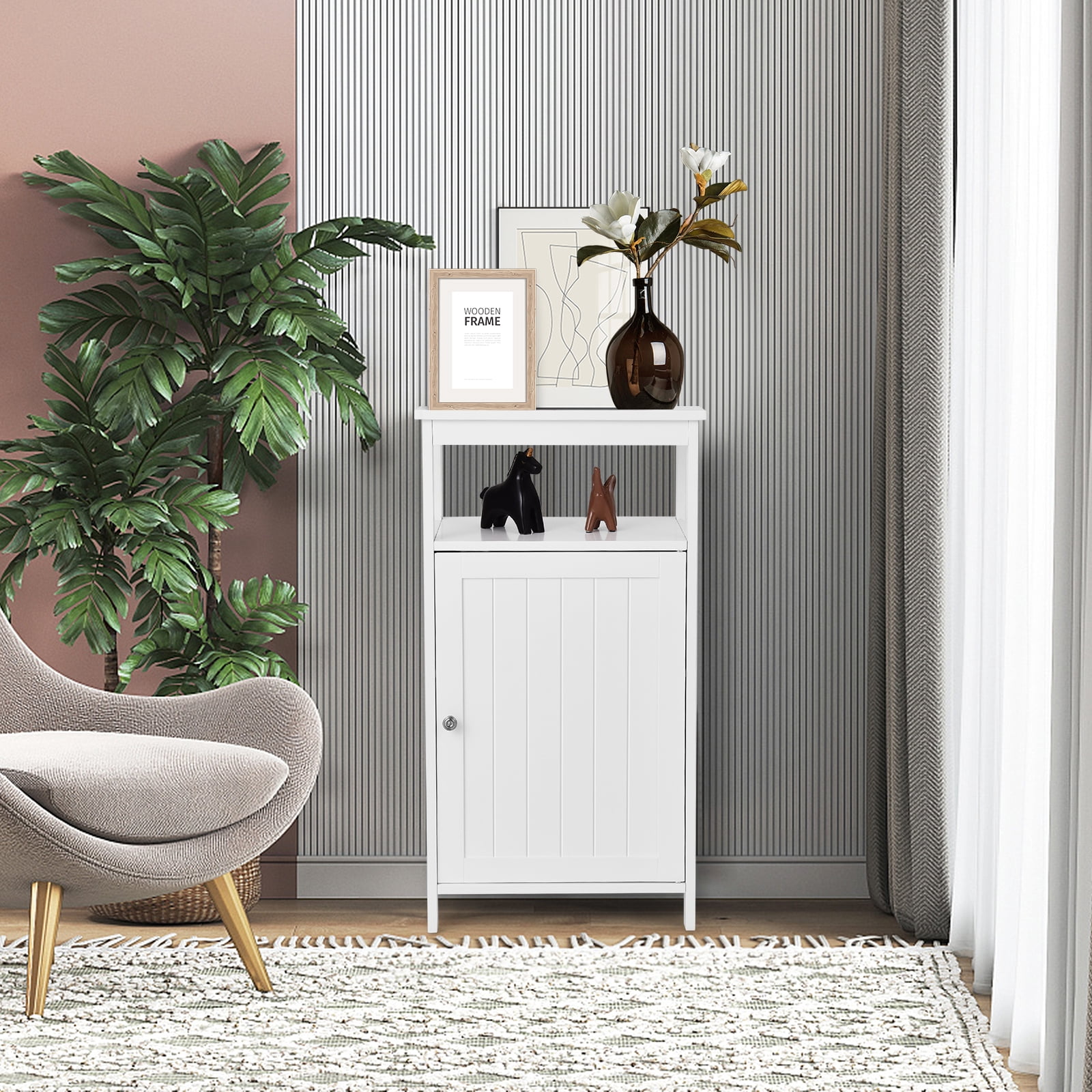 Costway Bathroom Wooden Floor Cabinet Multifunction Storage Rack Organizer Stand White