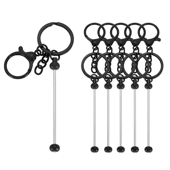 Uxcell 6 Pack Beadable Keychain Bars, Metal Beaded Keychain Bars Bulk Blank Creative Cute Key Chain for DIY Craft Jewelry Making Supplies, Black