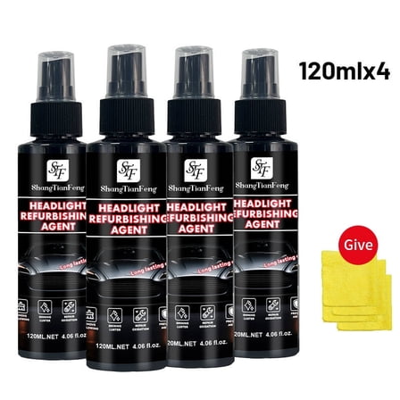 4PCS Car Headlight Restoration Kit, Headlight Cleaner No Polishing Grinding Fast Renovate Maintenance Repair Care Set For Auto Headlight Restoration,120ML