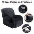 thumbnail image 5 of Topchances Elastic Velvet Recliner Sofa Slipcover, Armchair Covers with Side Pocket, Non-Slip Furniture Protector, Dark Grey, 5 of 11