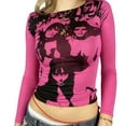 thumbnail image 1 of Women Face Portrait Top Graphic Long Sleeves Crop Top T-Shirt, 1 of 7