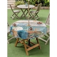 thumbnail image 3 of Teal Brown Beach Coastal Outdoor Tablecloth - 60 Inch Round Dining Table Cover, Summer Nautical Coral Shell Botanical Vintage Waterproof Outdoor Table Cloth with Umbrella Hole & Zipper for Patio, 3 of 7