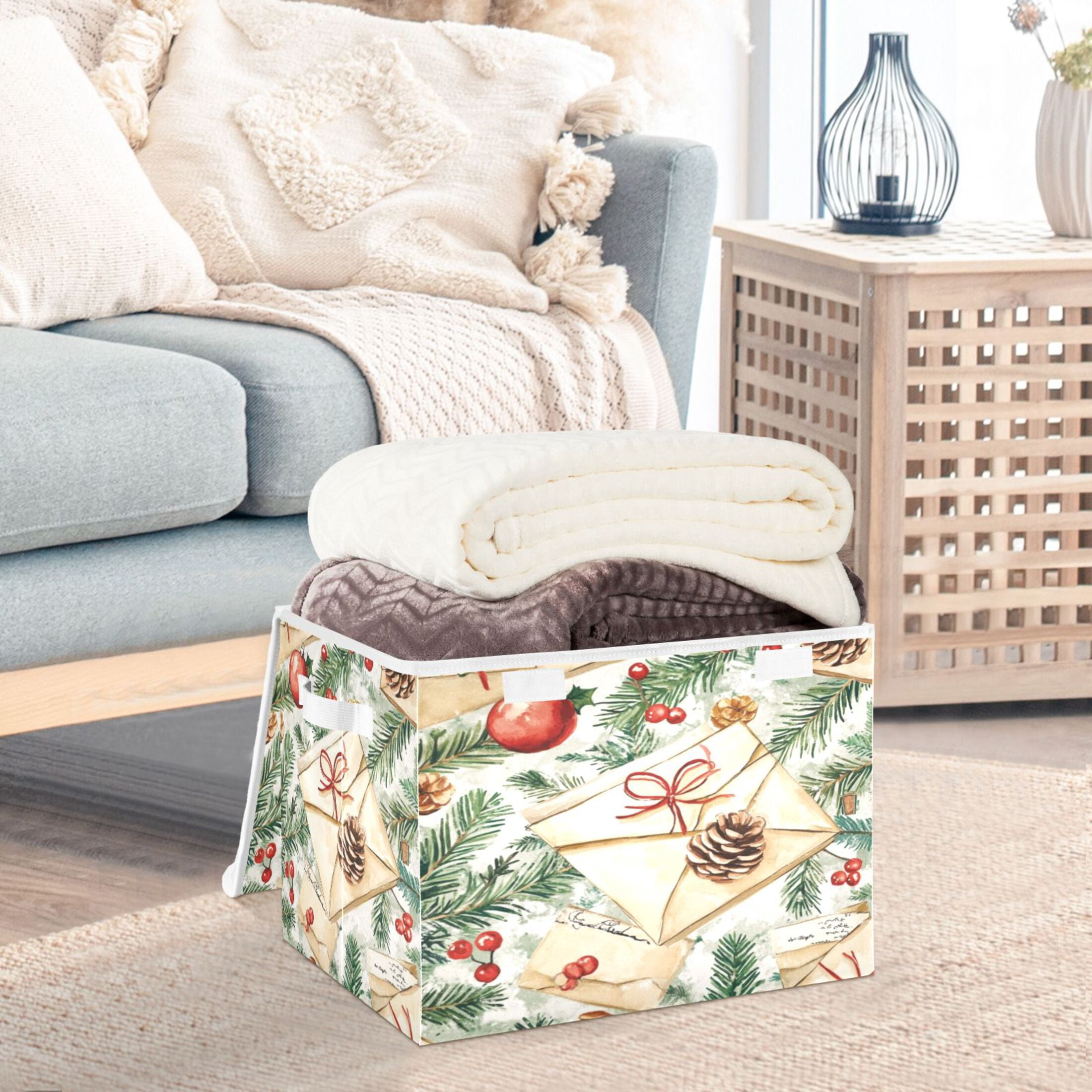Storage Box With Lid 16.5x12.6x11.8In Foldable Stacked Household Storage Box Christmas Envelope Picture