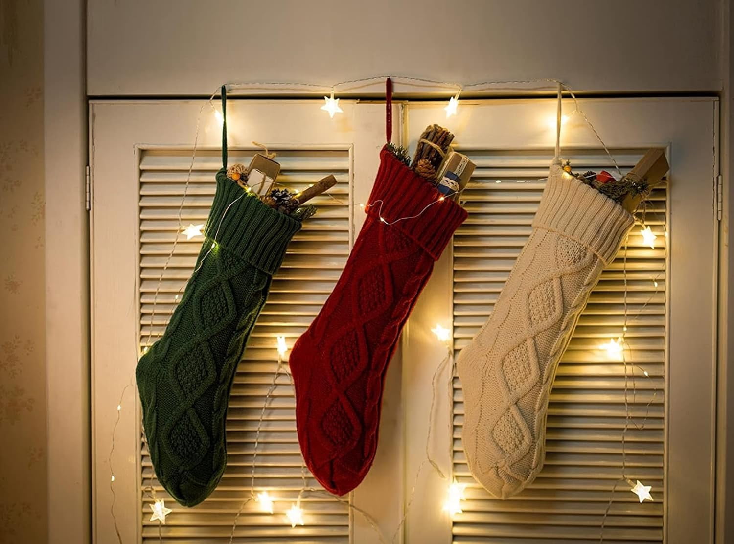 Christmas Stocking Sets 18 Inches Large Size Cable Knitted Stocking Gifts & Decorations for Family Holiday Xmas Party