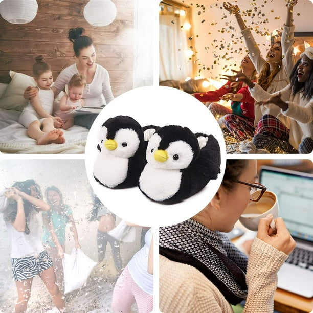 Womens Cute Penguin Animal Slippers Novelty Cozy Fuzzy Slippers Soft Plush Winter Warm House Shoes