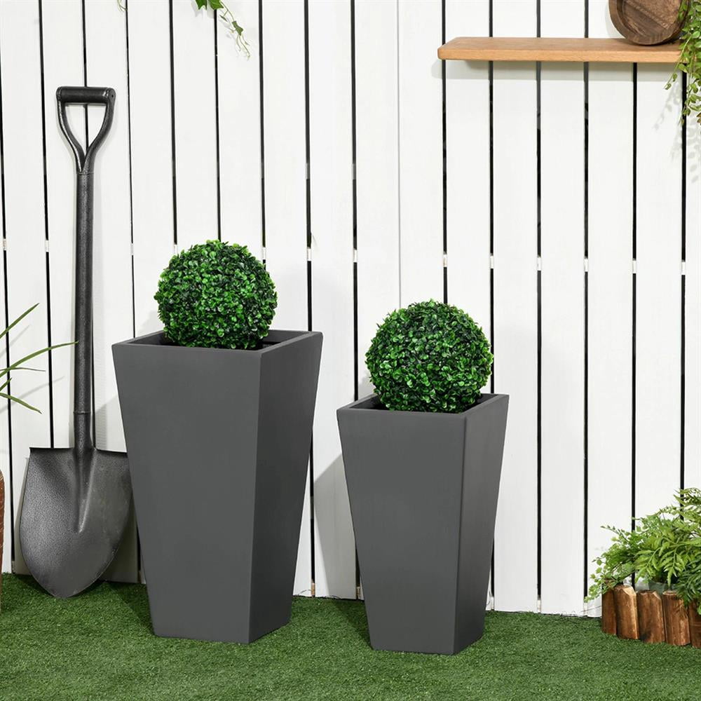 Resenkos Plant Pots, Flower Pots, Garden Planters,2-Pack Outdoor Planter Set, Flower Pots with Drainage Holes, Durable & Stackable Plant Pot,Gray