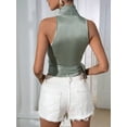 thumbnail image 3 of Women'S Satin Blouse Wrap V Neck Sleeveless Tie Side Summer Elegant Crop Tops Mint Green S, 3 of 7