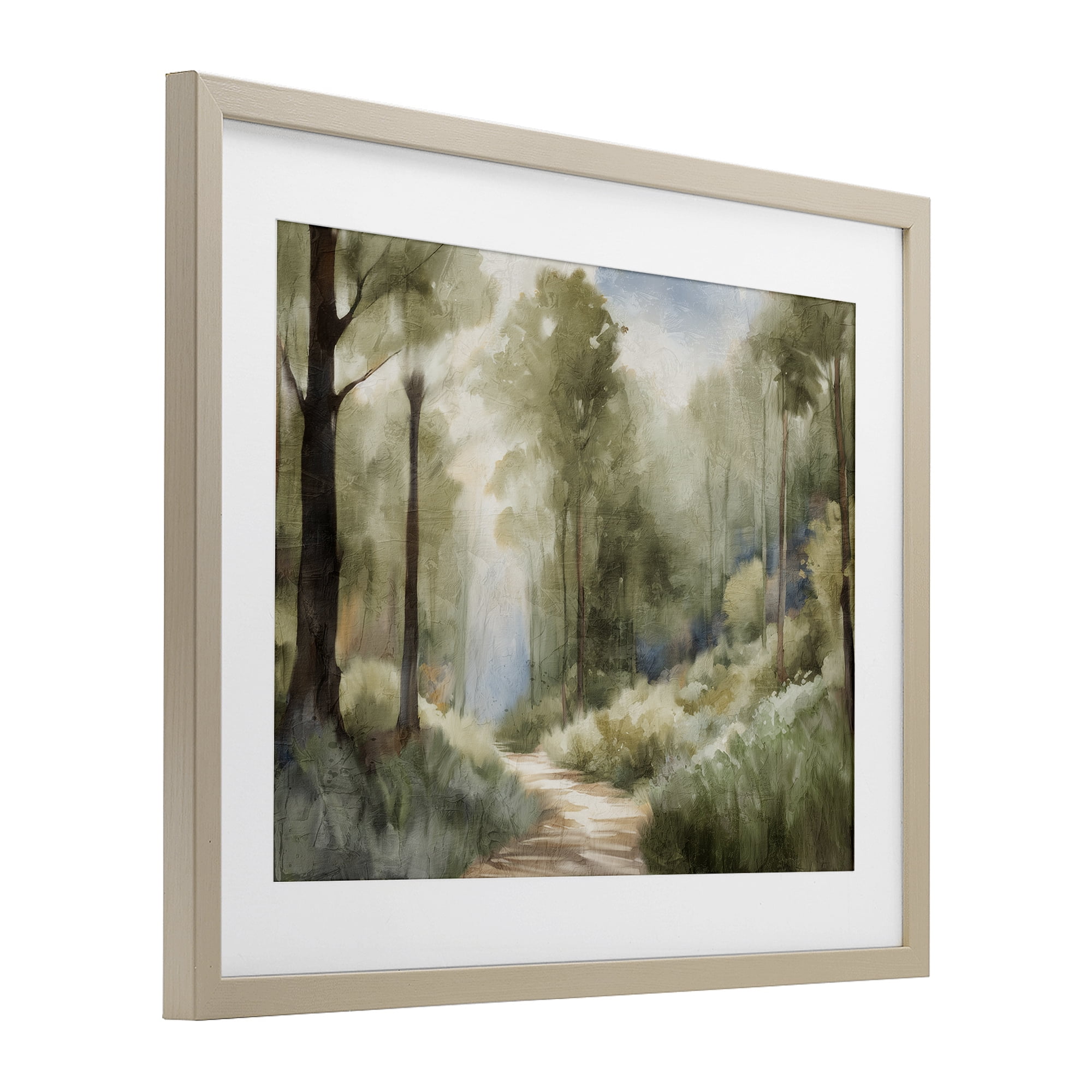 Hazy Atmospheric Walk Birch Framed Print Under Glass, design by Kim Allen