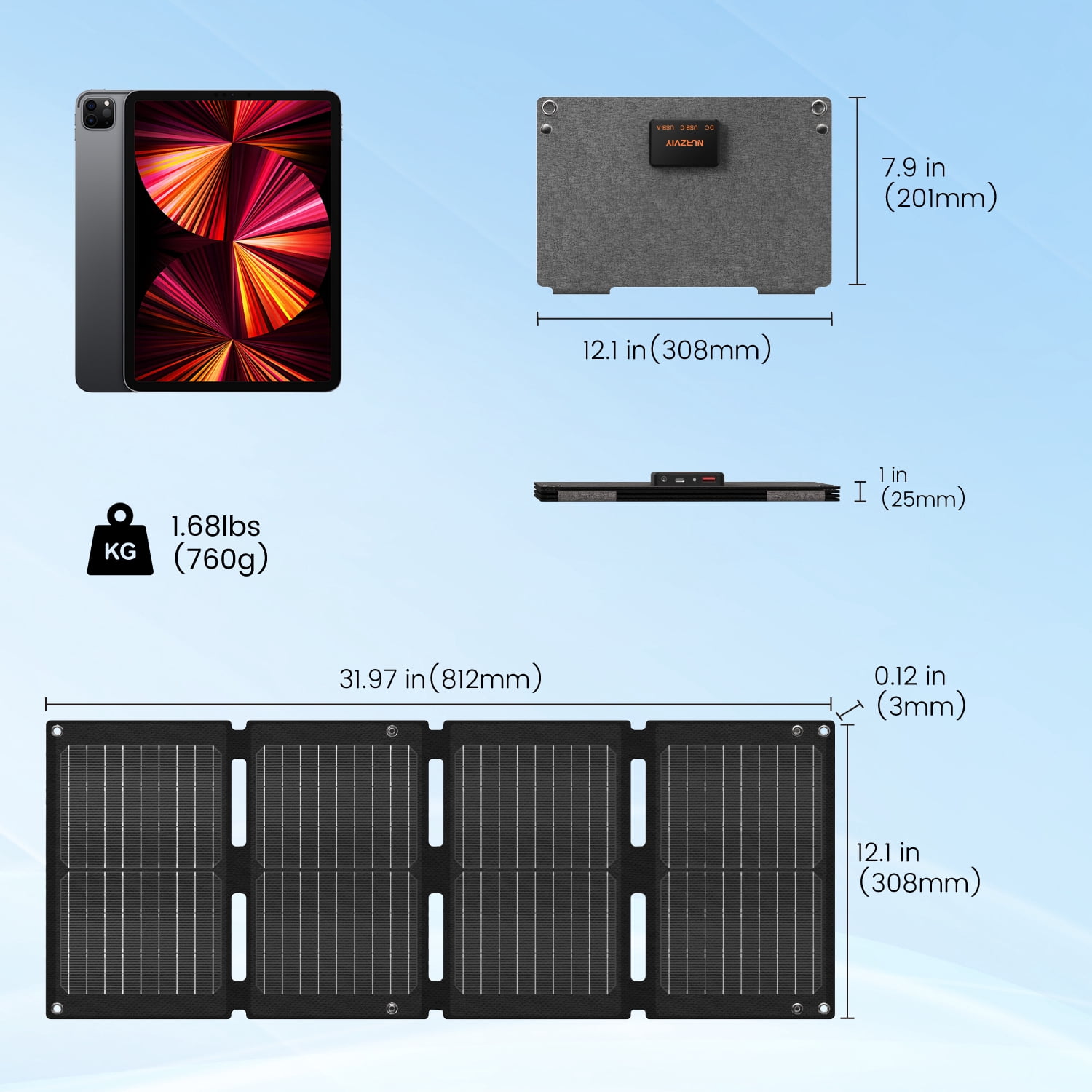 34W Foldable Portable Solar Charger, Backpacking Solar Panel IP67 Water and Dust Resistance, PD3.0 QC3.0 Ultra-Fast Charging for Outdoor Camping Hiking