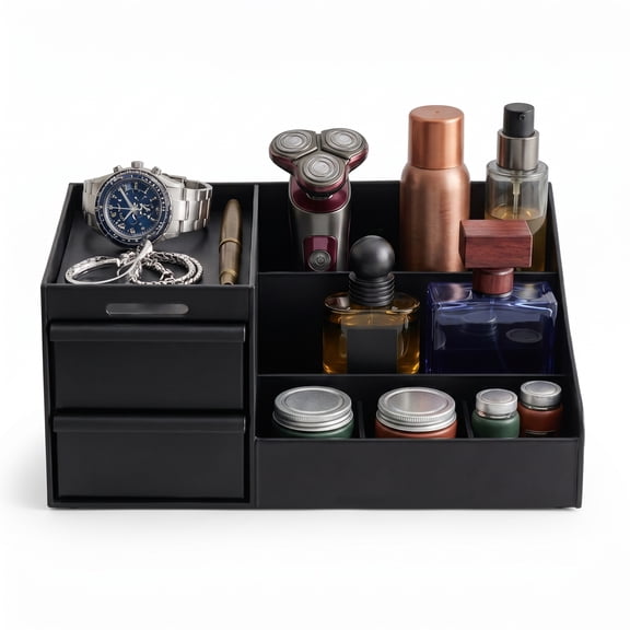 Cologne Organizer for Men, Cologne Stand with 2 Storage Drawers, Vanity Perfume Organizer for Bedroom Dresser, Countertop Display Case
