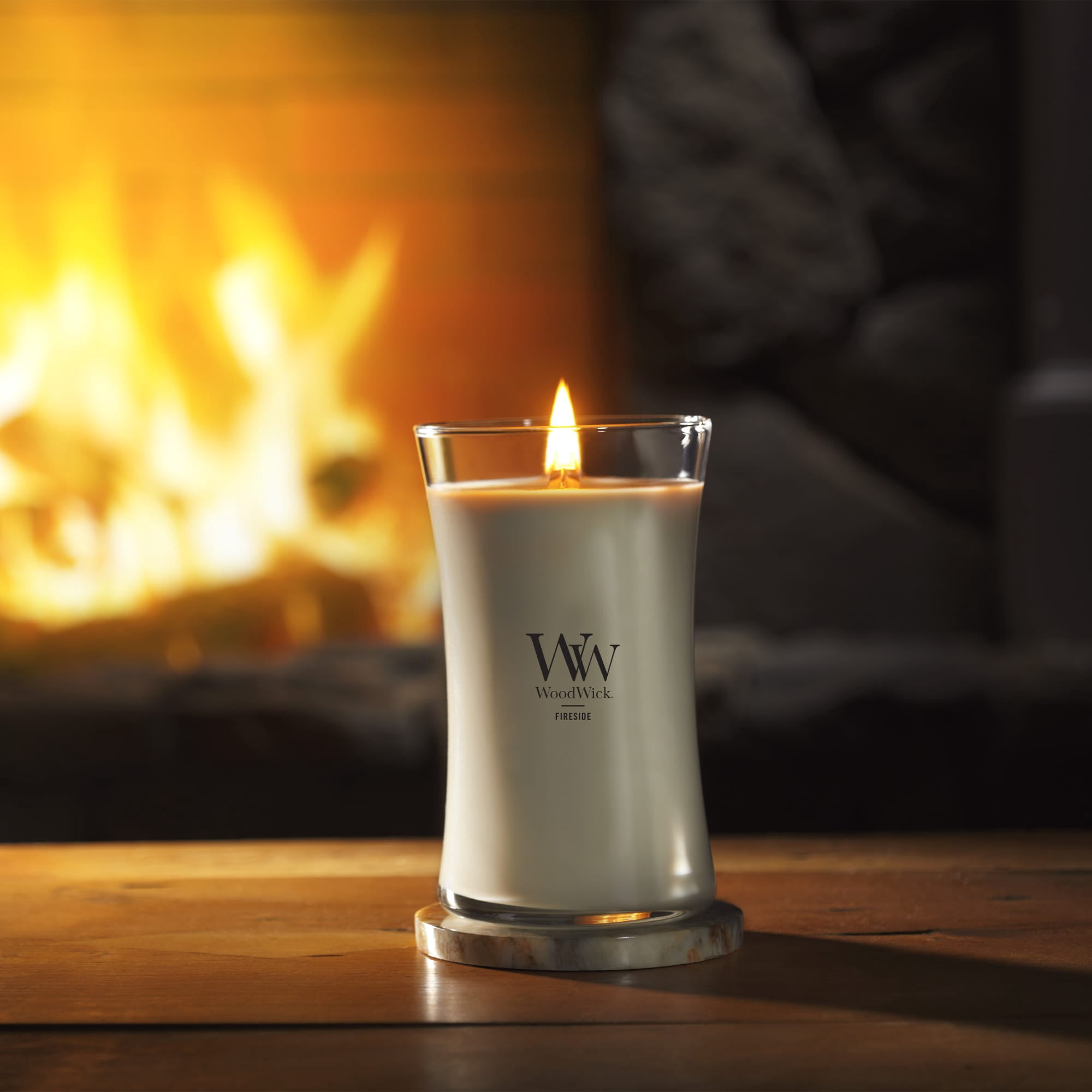 WoodWick Large Hourglass Scented Candle, Crackles as it Burns, Fireside, 21.5 oz