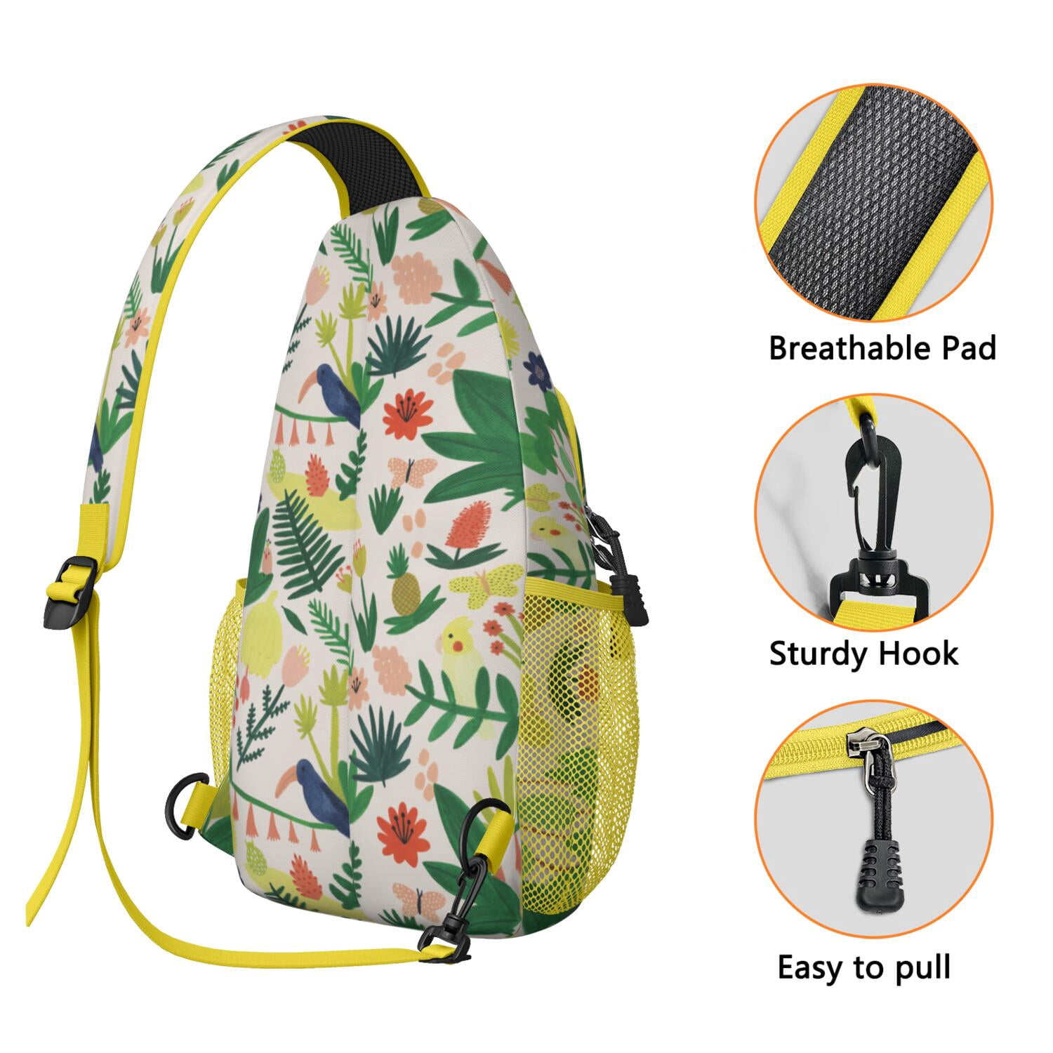 Palm Leaf and Exotic Floral Sling Bag - Breathable Crossbody Bag - Versatile Wear for Hiking, Beach, Casual Outings