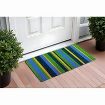 HomeRoots 555517 18 x 48 in. Green & Black Coir Striped Outdoor Door Mat