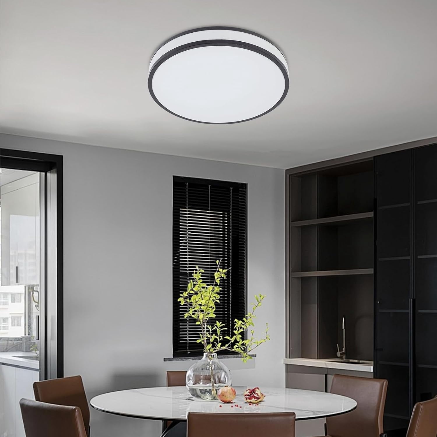 Flush Mount LED Ceiling Light, Round Modern Ceiling Lamp 15 Inch Wide Ceiling Lamp Ceiling Lighting Fixtures Dimmable Black Lights for Bedroom Kitchen Hallway