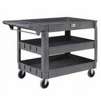 Large Deluxe 3 Shelf Plastic Utility & Service Cart with 5 in. Rubber Casters - Gray - 5 in.