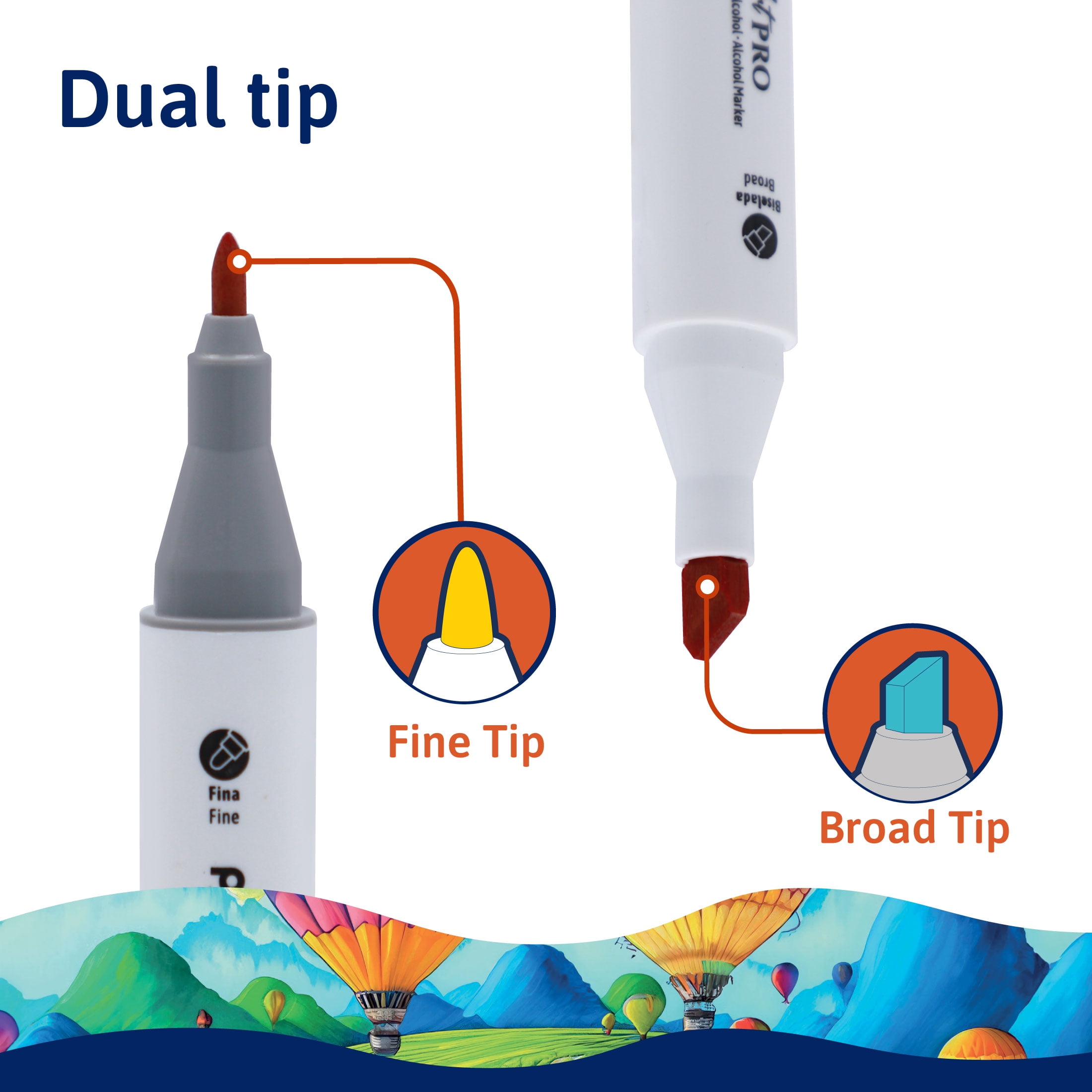 Pointer Art Pro Dual Tip Alcohol-Based Markers, Chisel and Fine Point, Assorted Colors, 60 Count (1 pack)
