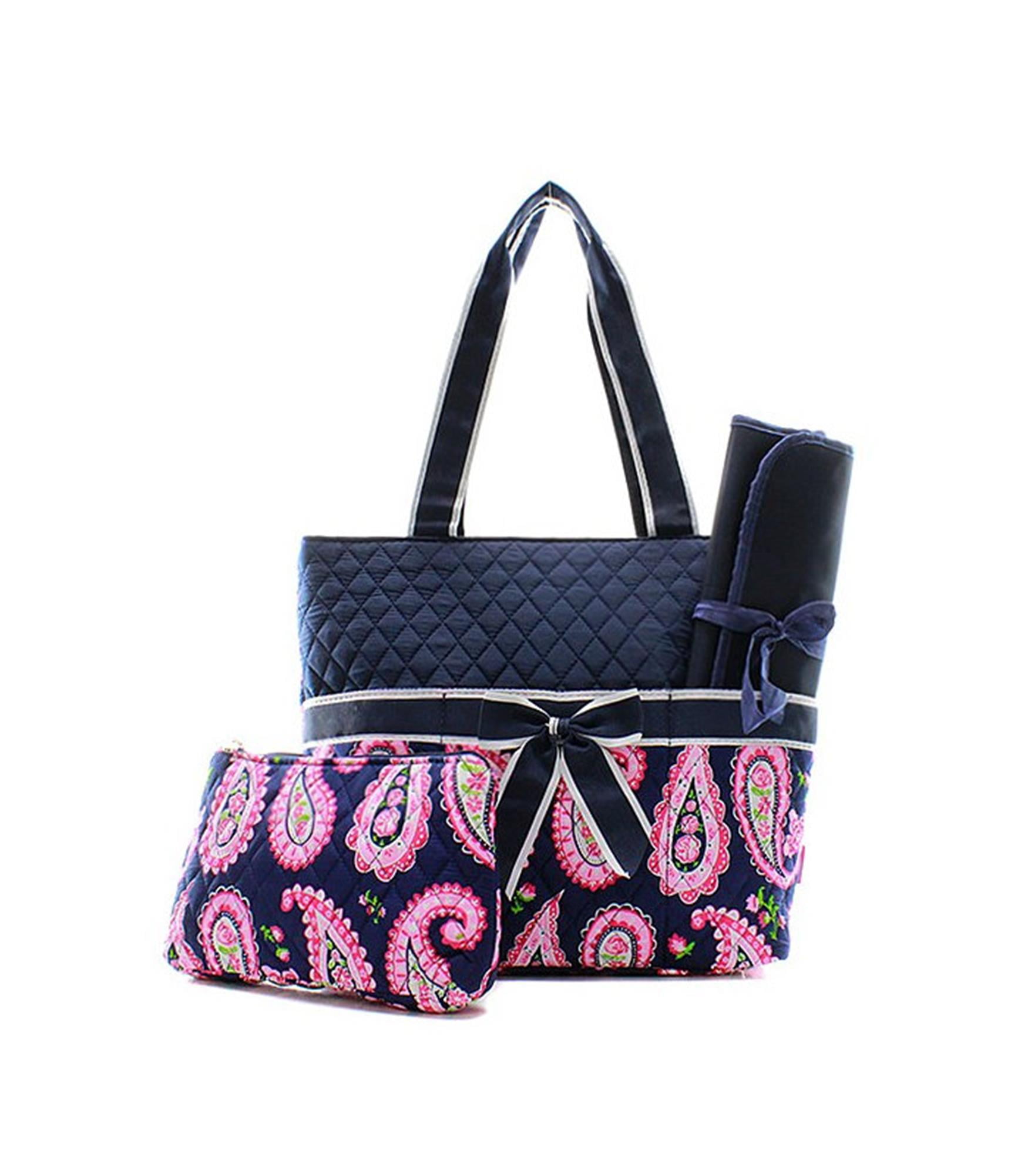 Quilted Diaper Bag 3Piece Set, Paisley Navy/Navy By Quilted Walmart
