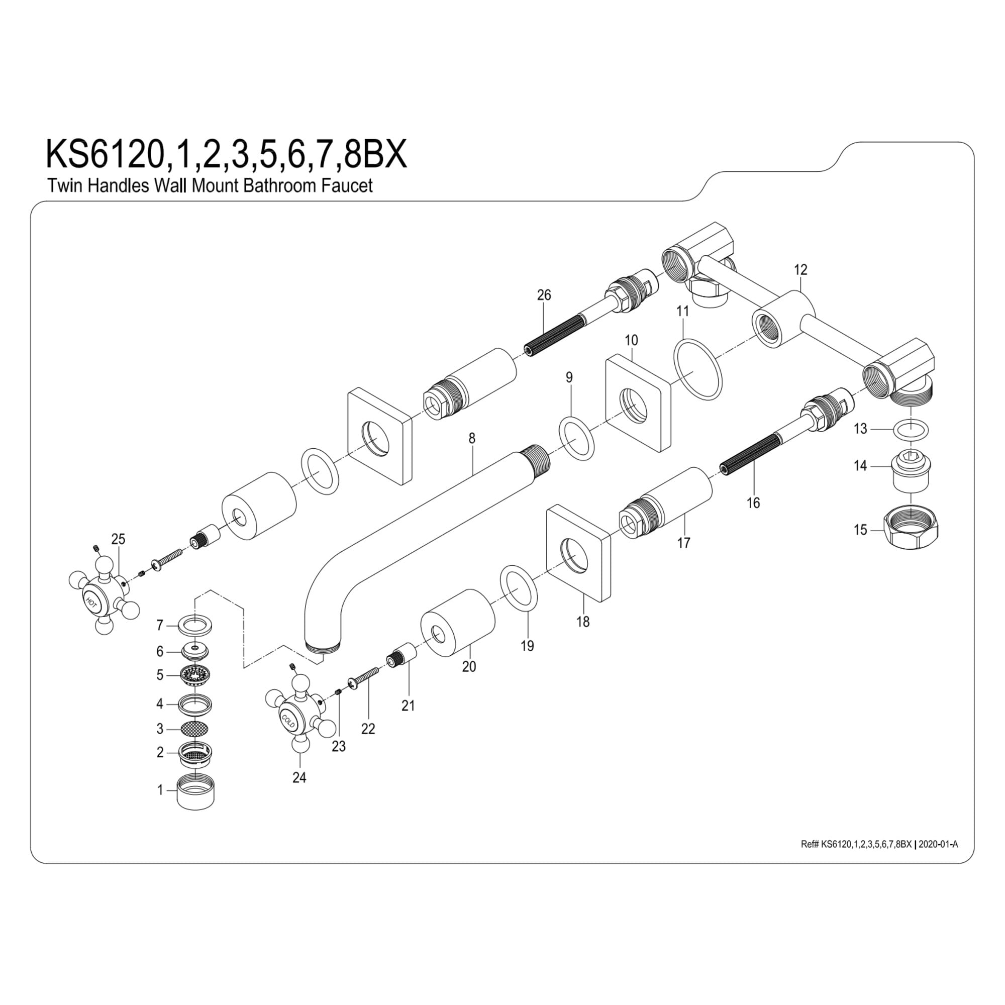 Kingston Brass KS6123BX Metropolitan Double-Handle Wall Mount Bathroom Faucet, Antique Brass